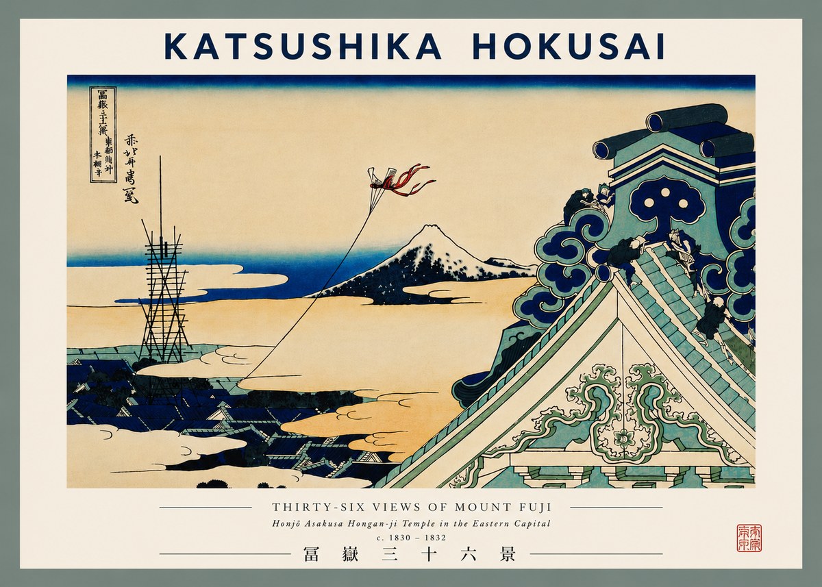 Katsushika Hokusai Honjo Asakusa Hongan-ji Temple in the Eastern Capital No8 - Affiche