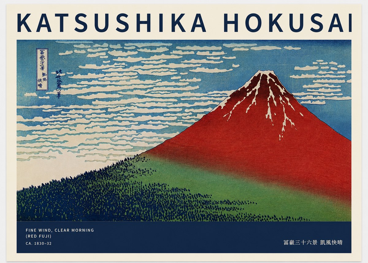 Katsushika Hokusai Fine Wind, Clear Morning (Red Fuji) I No2 - Affiche