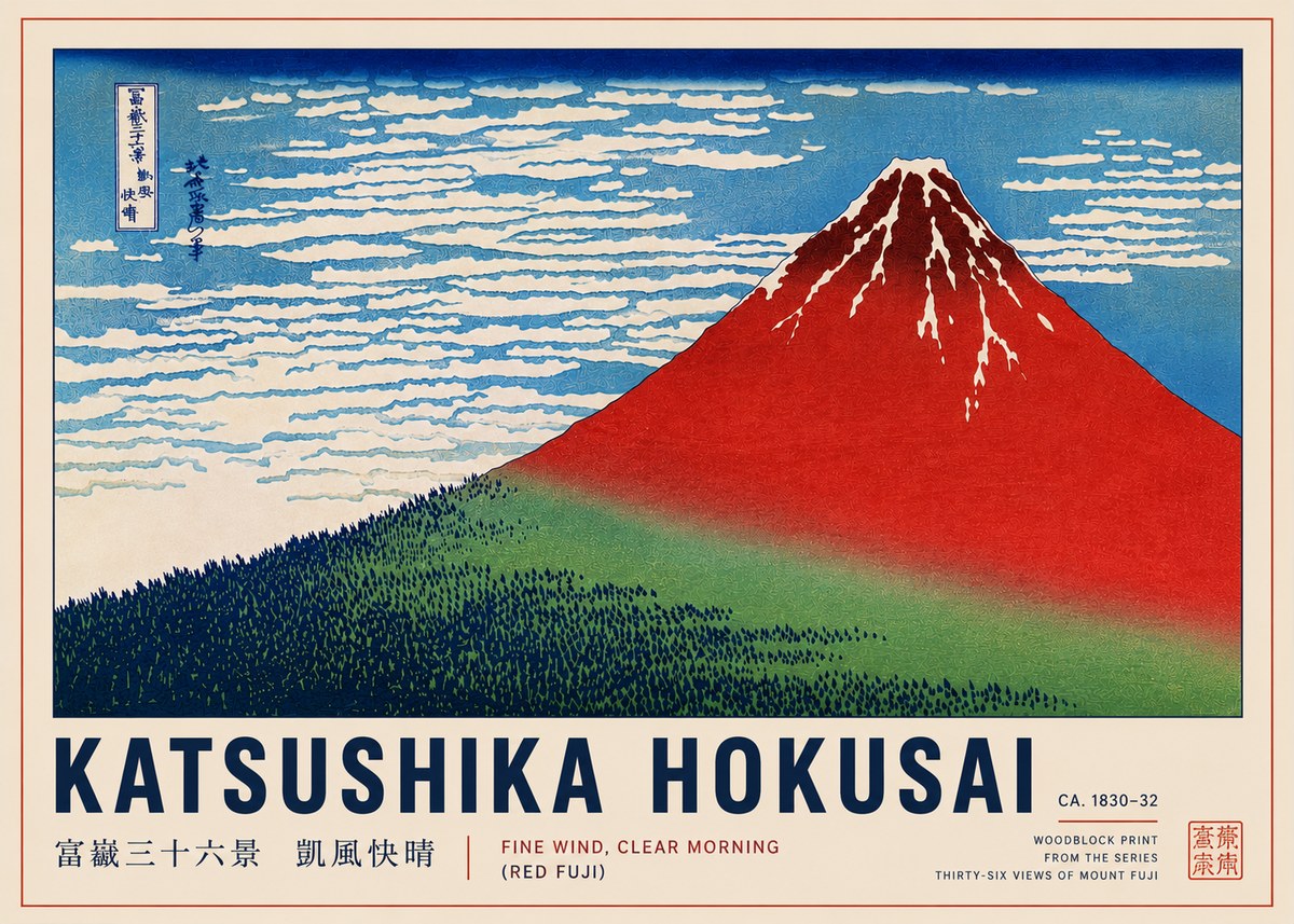 Katsushika Hokusai Fine Wind, Clear Morning (Red Fuji) I No4 - Affiche