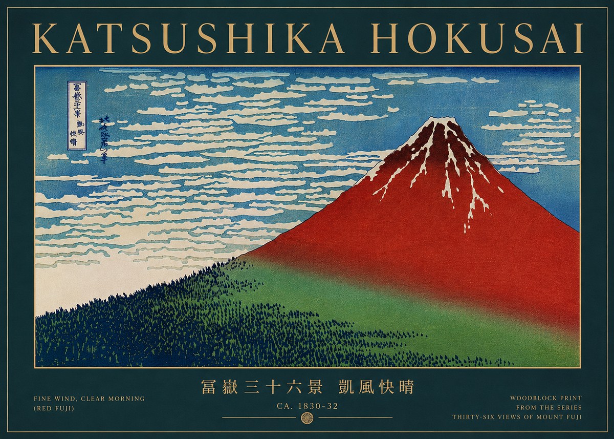 Katsushika Hokusai Fine Wind, Clear Morning (Red Fuji) I No7 - Affiche