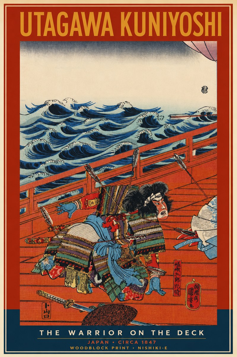 Utagawa Kuniyoshi The Warrior on the Deck No2 - Affiche