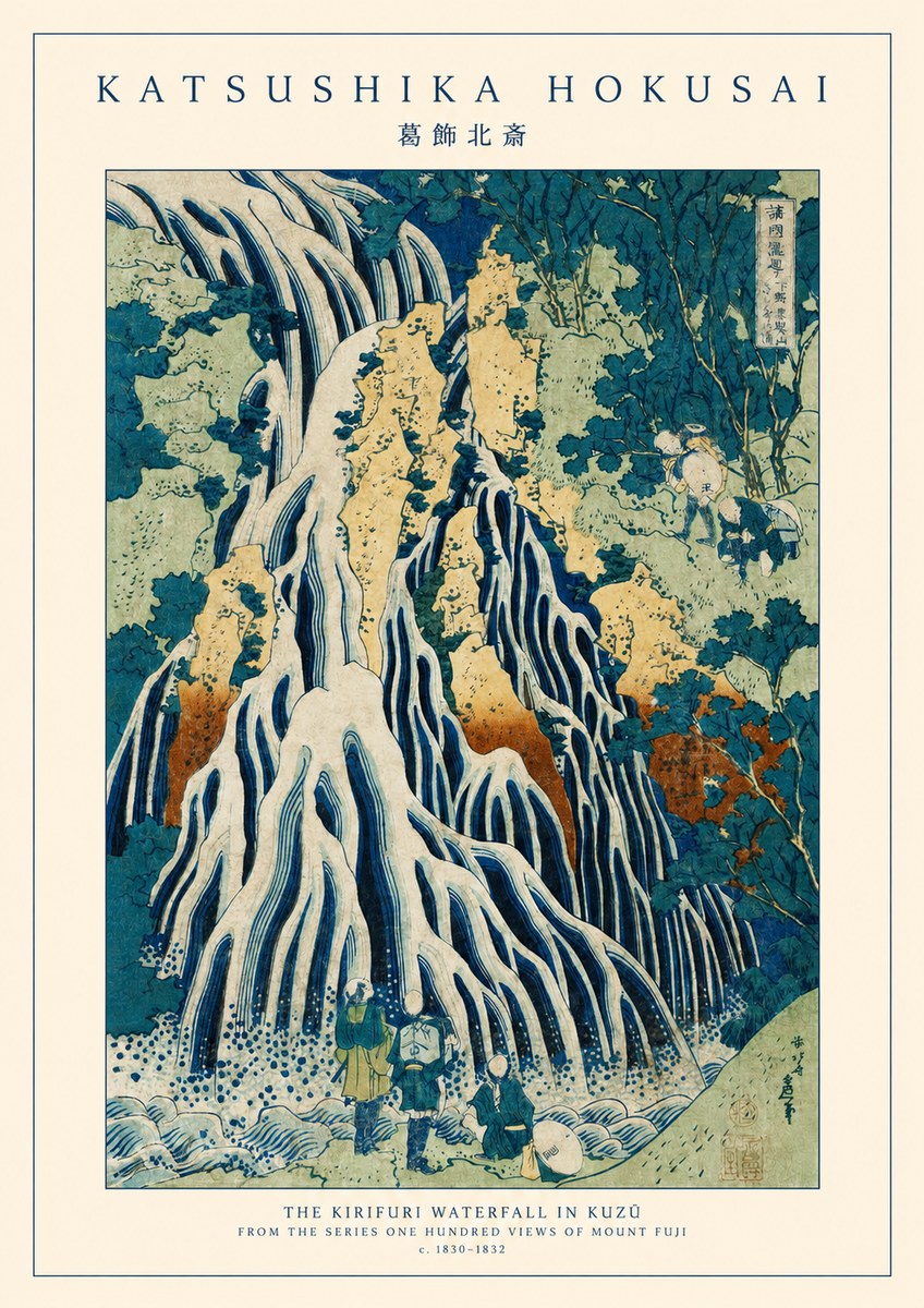 Katsushika Hokusai The Kirifuri Waterfall in Kuzū from the Series One Hundred Views of Mount Fuji No1 - Affiche