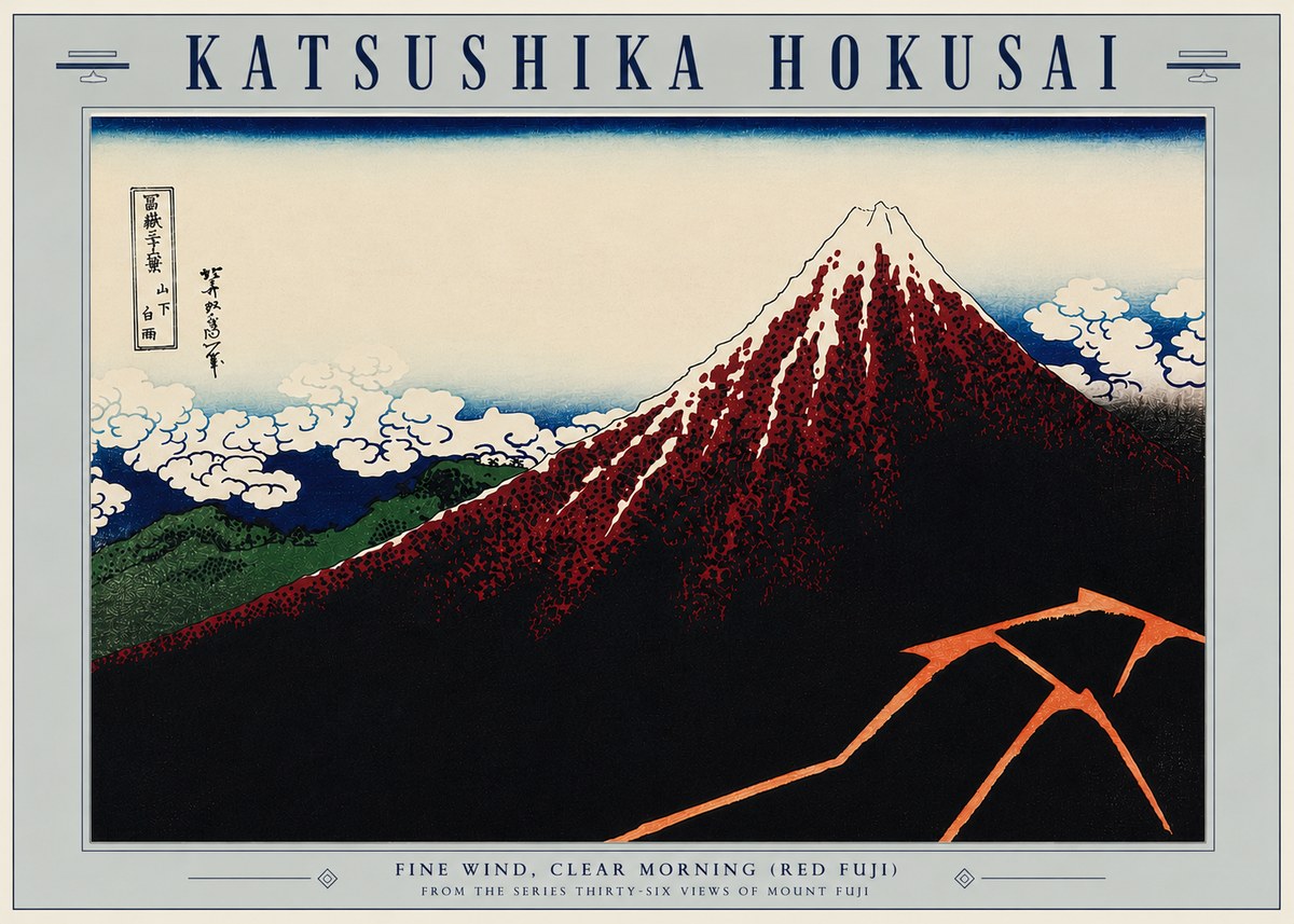 Katsushika Hokusai Fine Wind, Clear Morning (Red Fuji) II No5 - Affiche