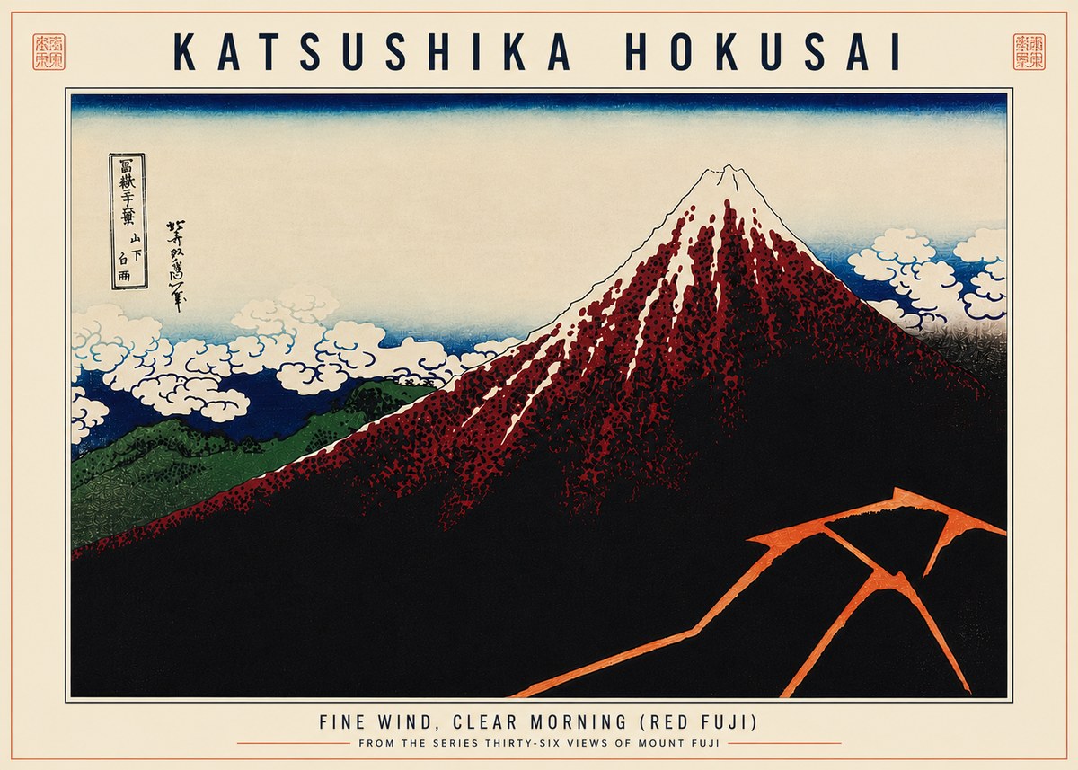 Katsushika Hokusai Fine Wind, Clear Morning (Red Fuji) II No6 - Affiche
