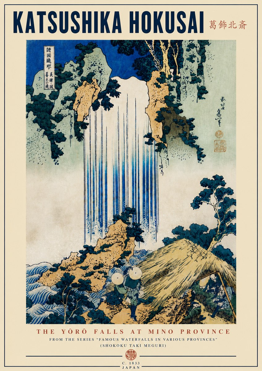Katsushika Hokusai The Yōrō Falls at Mino Province No7 - Affiche