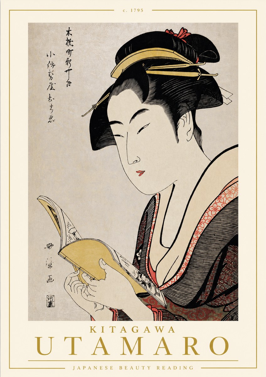 Kitagawa Utamaro Japanese Beauty Reading No4 - Affiche