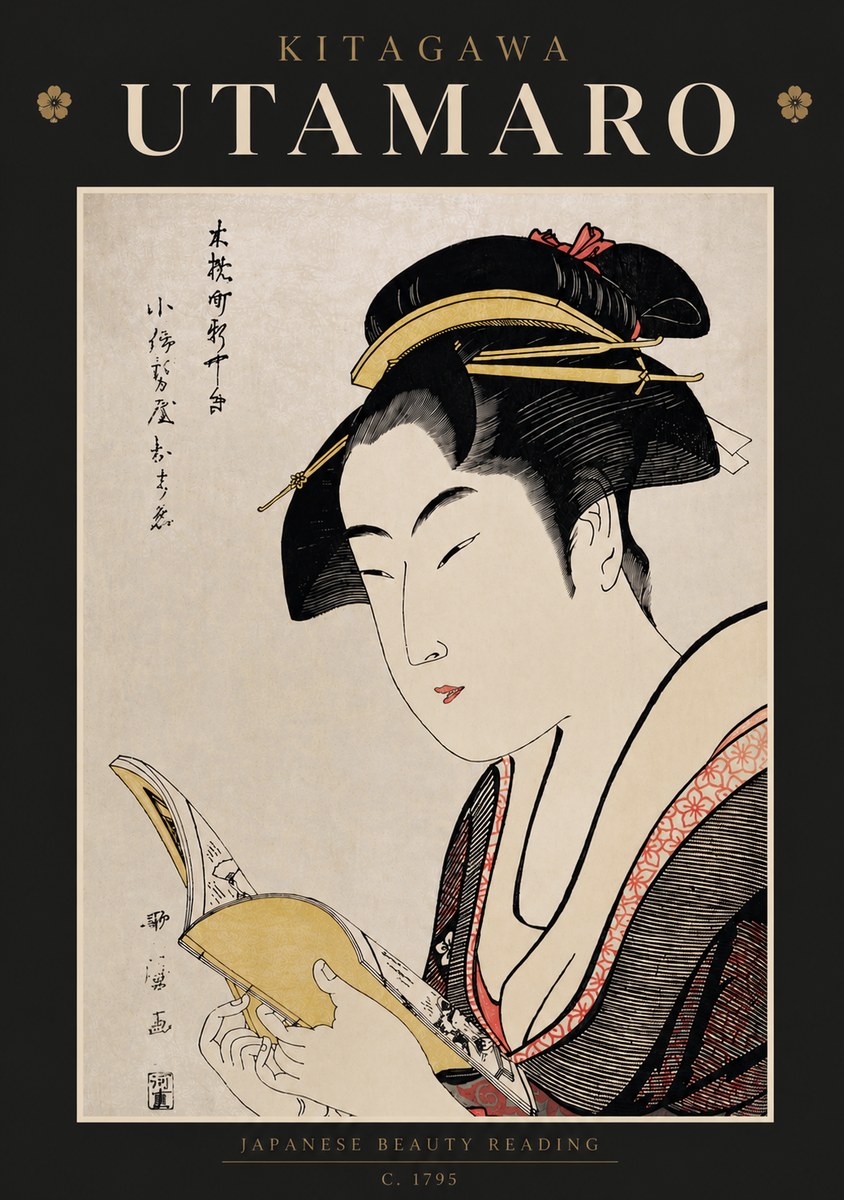 Kitagawa Utamaro Japanese Beauty Reading No6 - Affiche