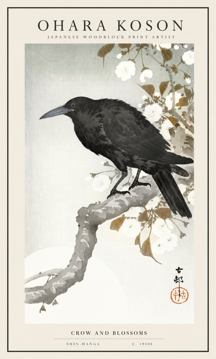 Ohara Koson Crow and Blossoms I No1 - Affiche