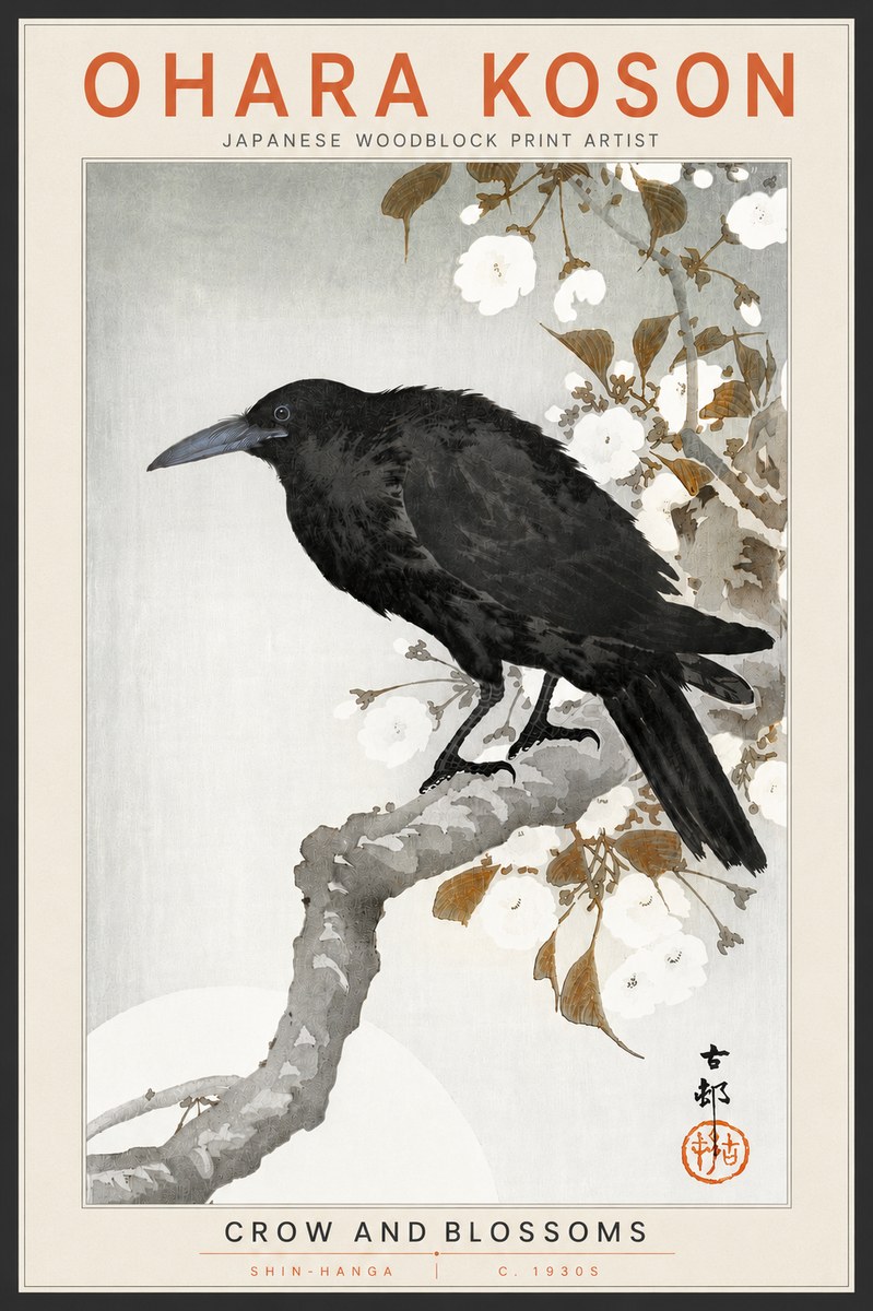 Ohara Koson Crow and Blossoms I No4 - Affiche