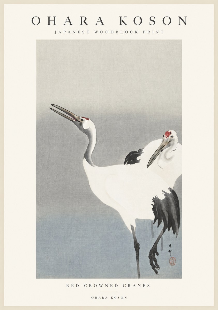 Ohara Koson Red-crowned Cranes No1 - Affiche