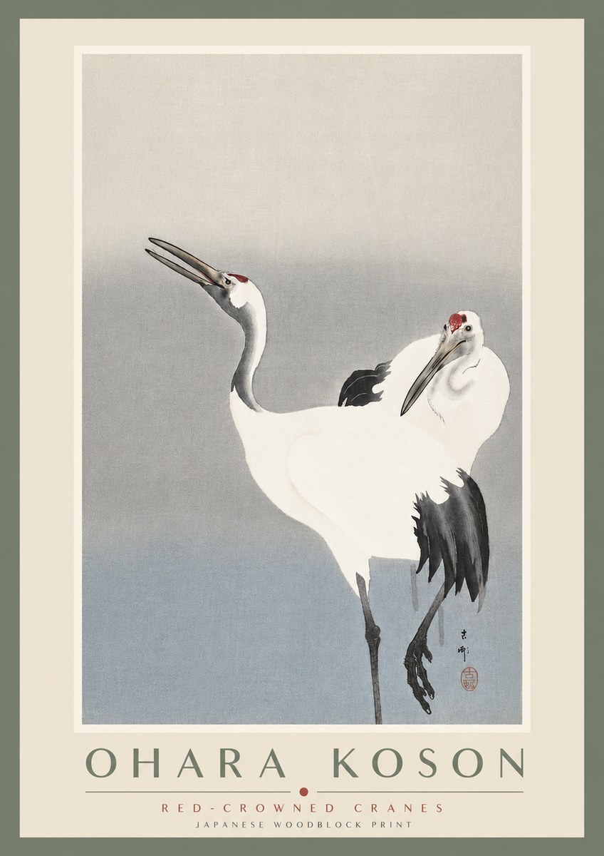 Ohara Koson Red-crowned Cranes No4 - Affiche