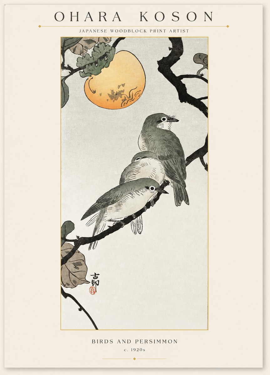 Ohara Koson Birds and Persimmon No1 - Affiche