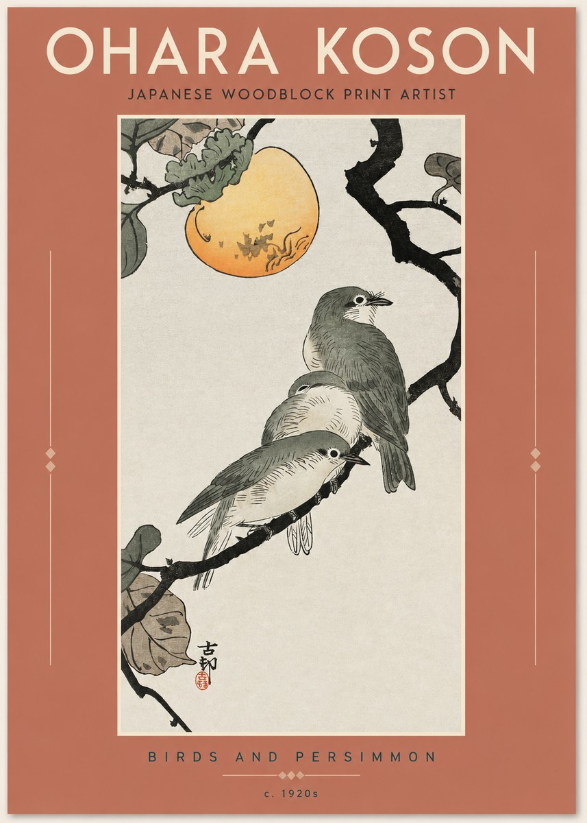Ohara Koson Birds and Persimmon No2 - Affiche