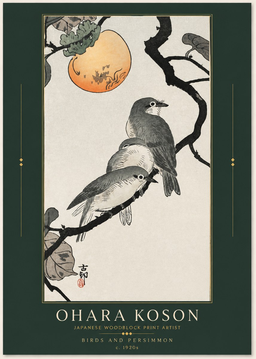 Ohara Koson Birds and Persimmon No3 - Affiche