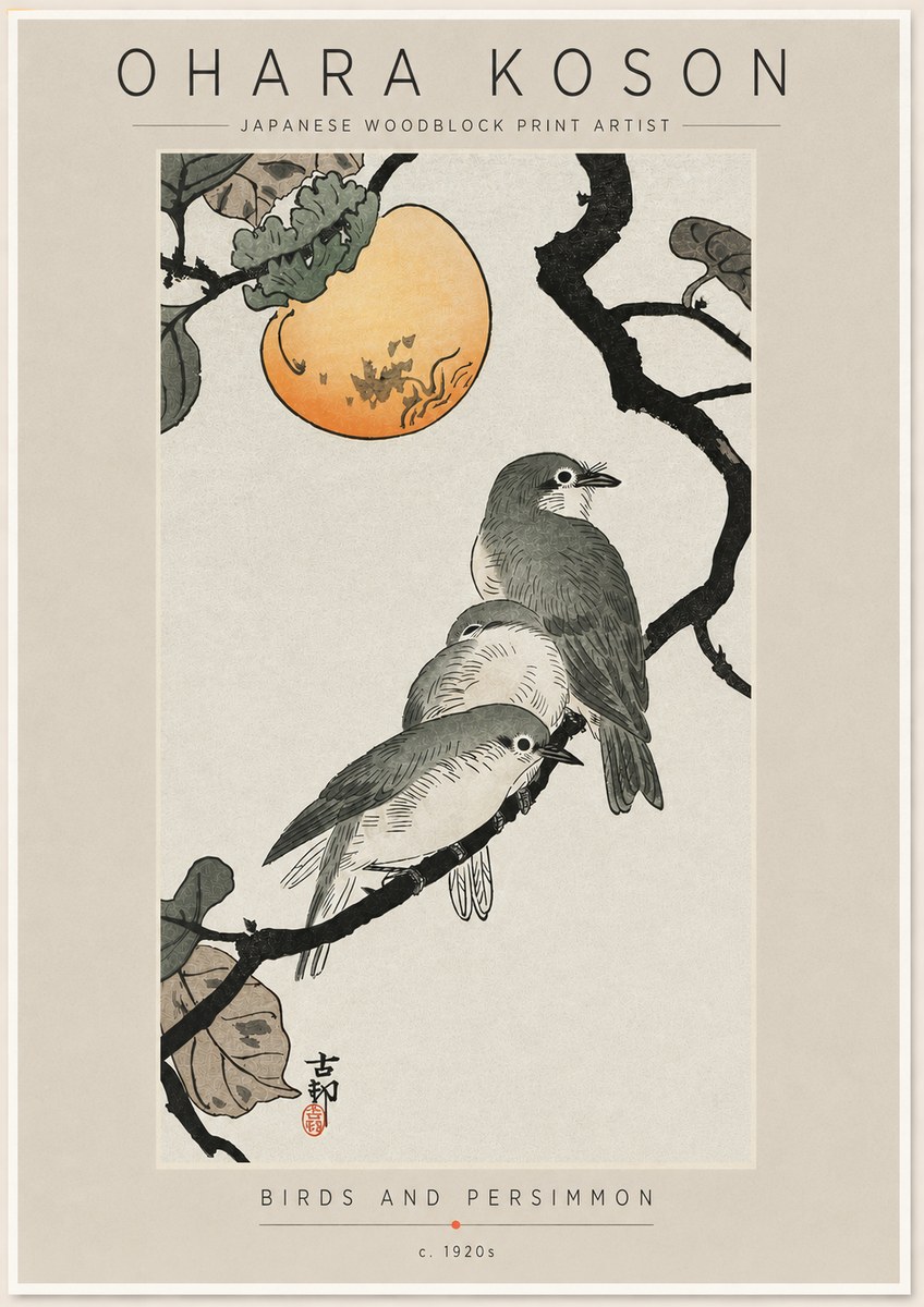 Ohara Koson Birds and Persimmon No6 - Affiche