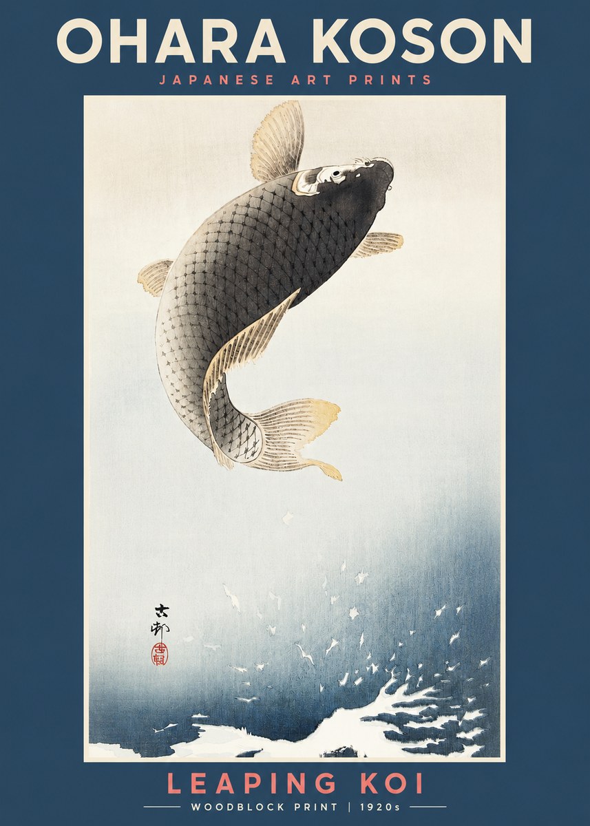 Ohara Koson Leaping Koi I No2 - Affiche