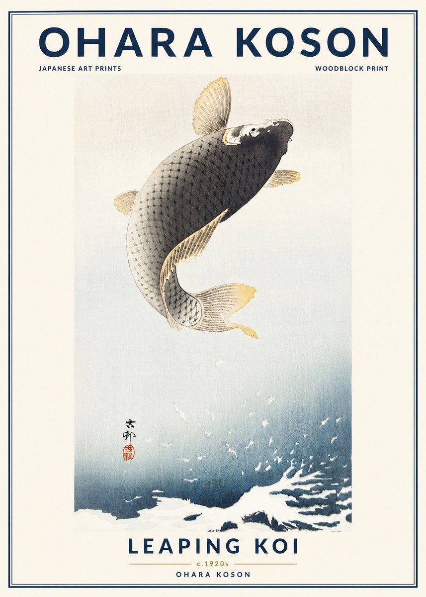 Ohara Koson Leaping Koi I No4 - Affiche
