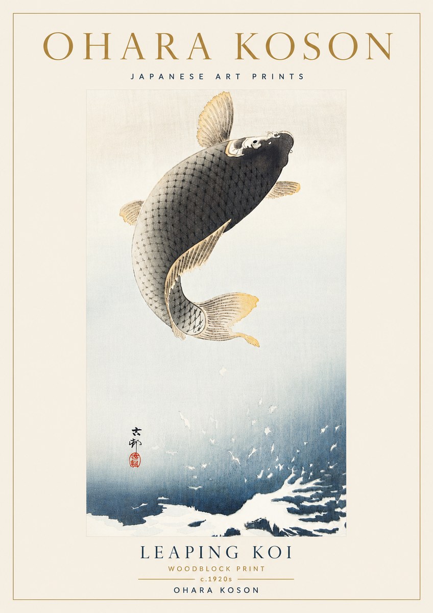 Ohara Koson Leaping Koi I No5 - Affiche