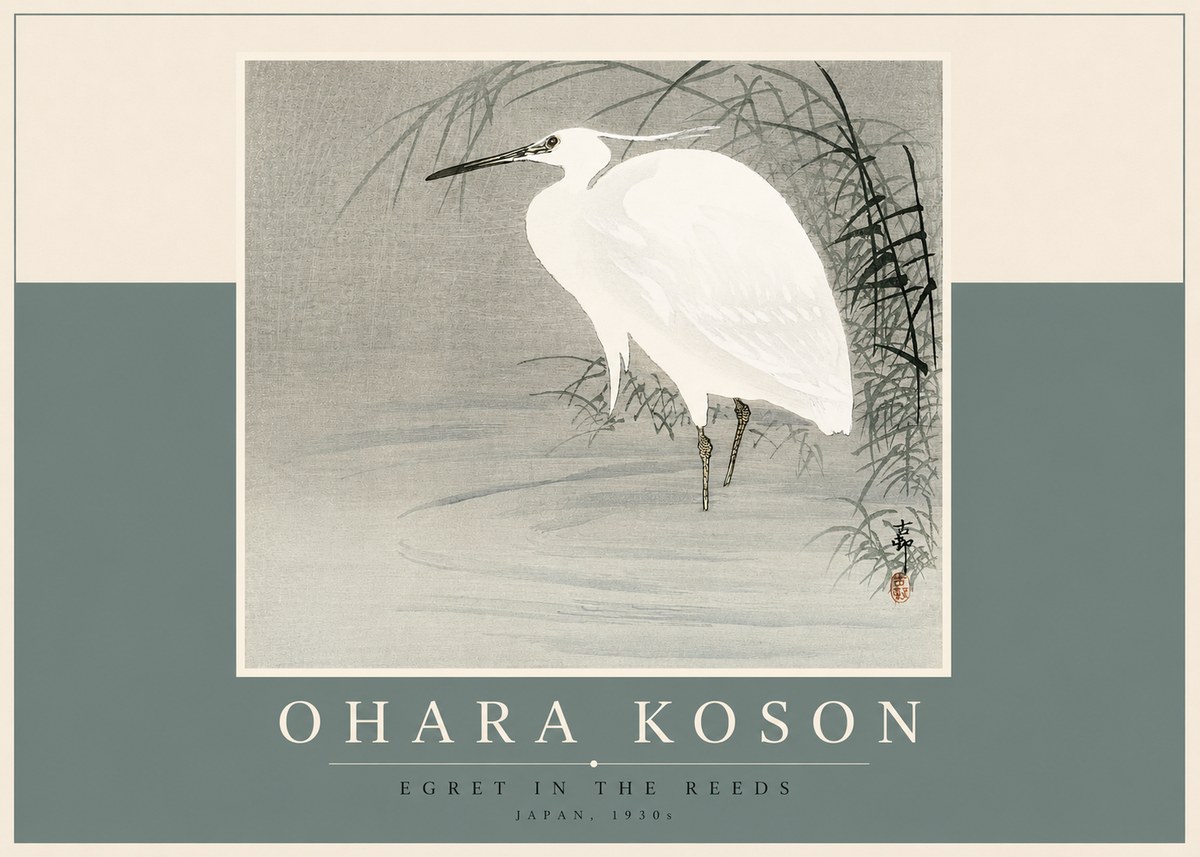 Ohara Koson Egret in the Reeds No2 - Affiche