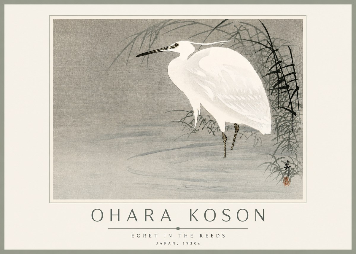 Ohara Koson Egret in the Reeds No3 - Affiche