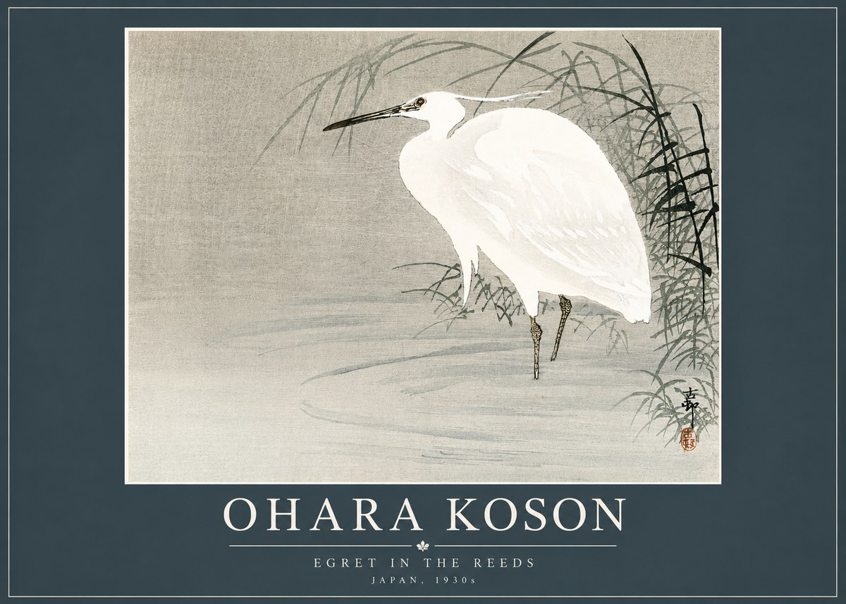 Ohara Koson Egret in the Reeds No4 - Affiche