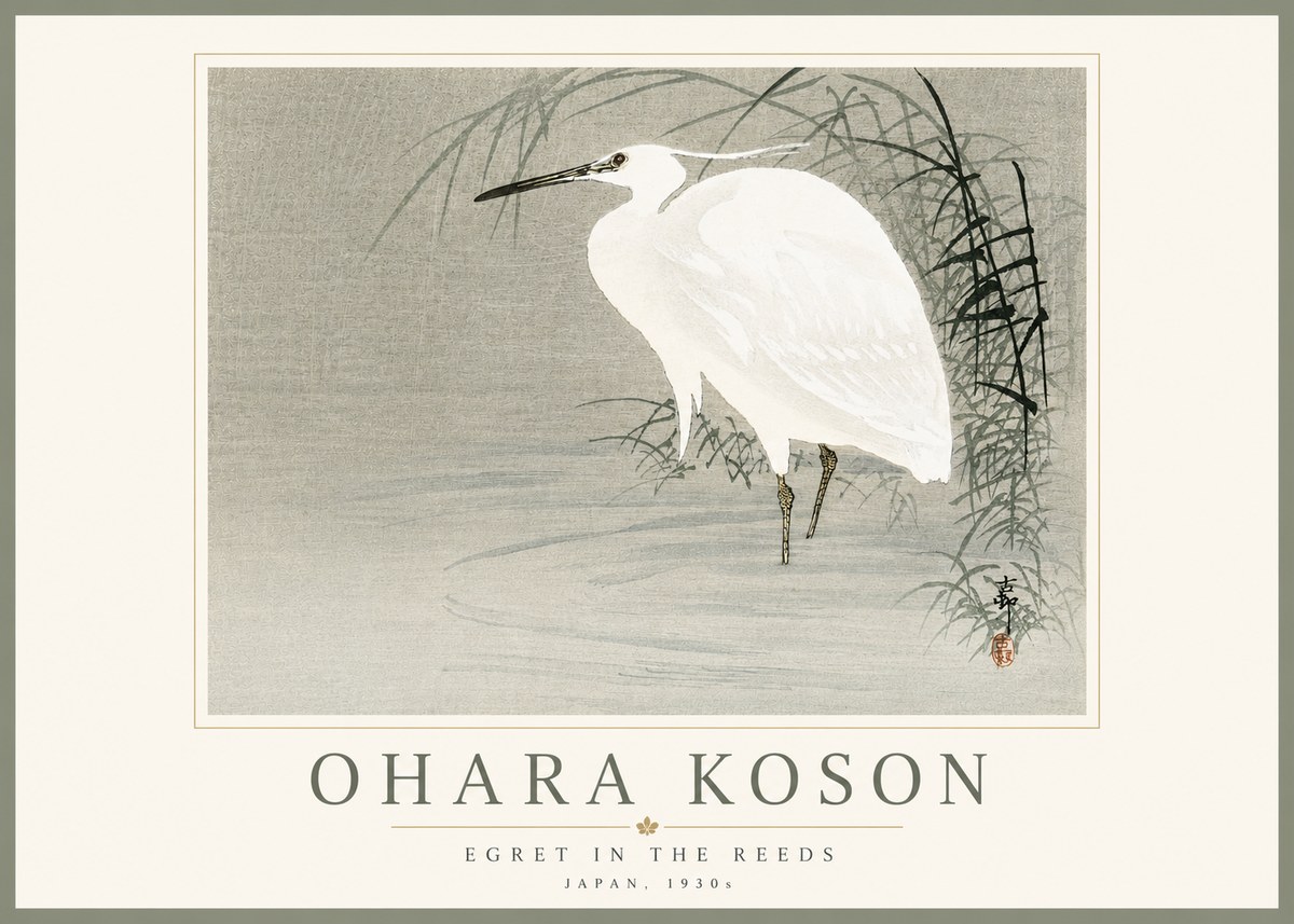Ohara Koson Egret in the Reeds No5 - Affiche
