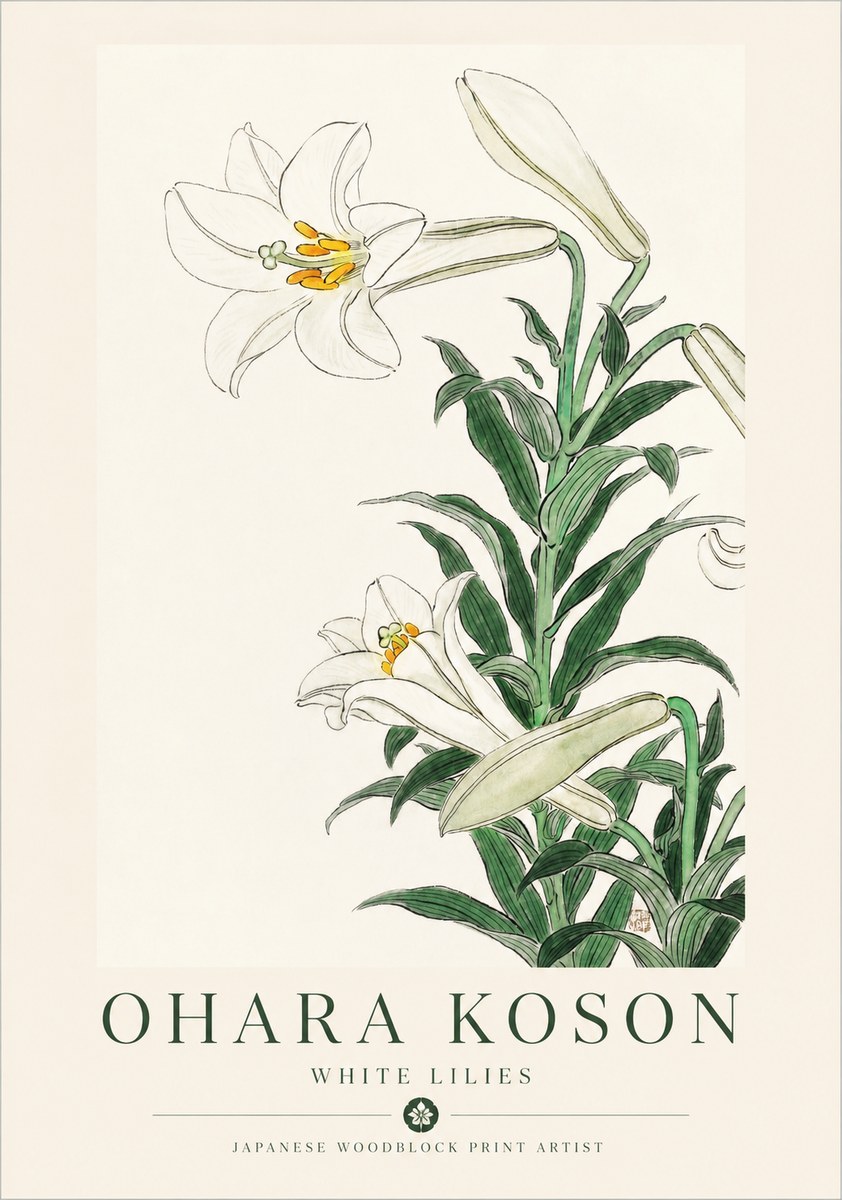 Ohara Koson White Lilies No1 - Affiche