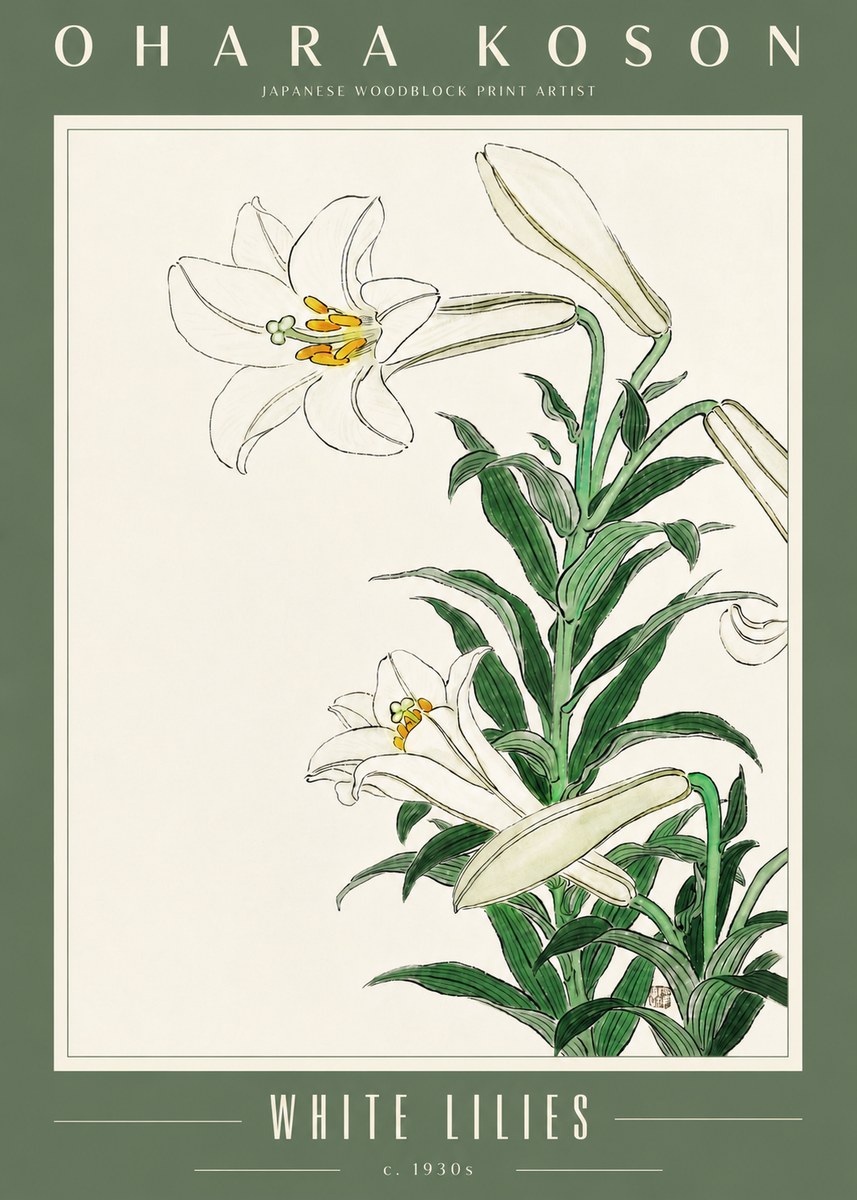 Ohara Koson White Lilies No4 - Affiche