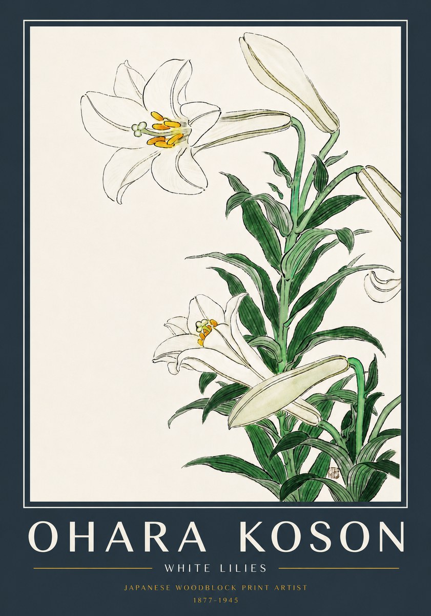 Ohara Koson White Lilies No5 - Affiche