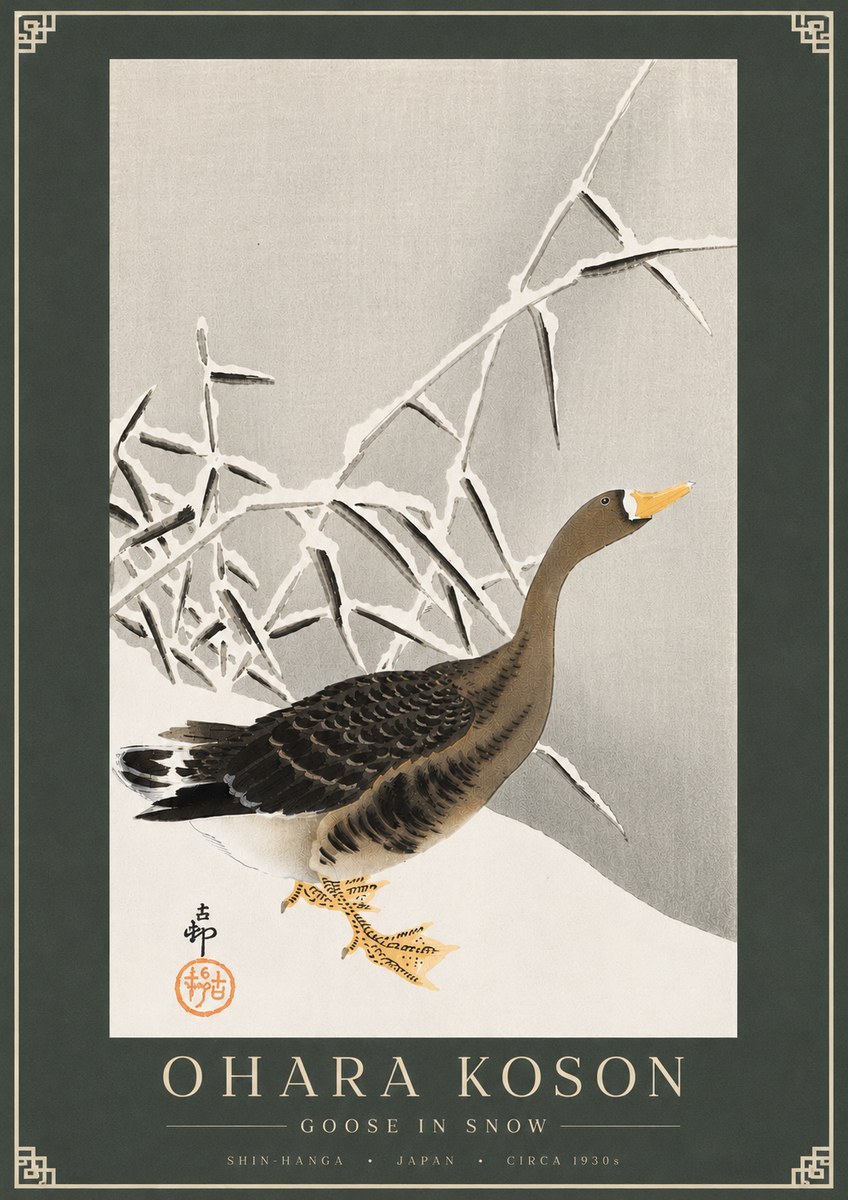 Ohara Koson Goose in Snow No4 - Affiche