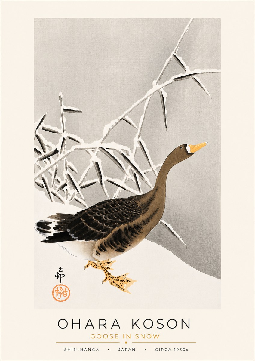 Ohara Koson Goose in Snow No5 - Affiche