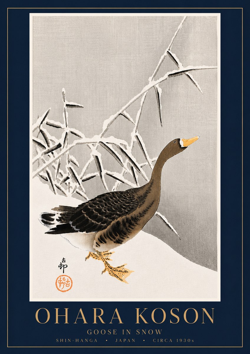 Ohara Koson Goose in Snow No6 - Affiche