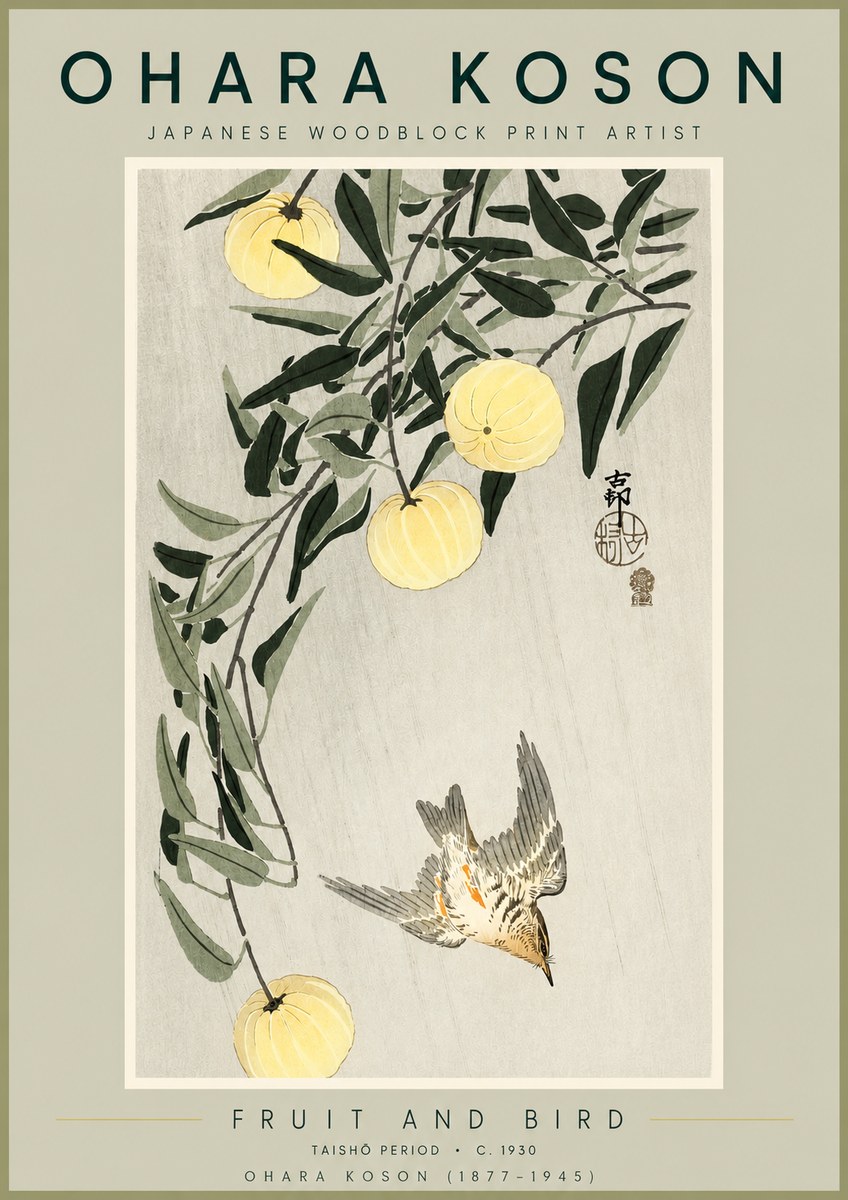 Ohara Koson Fruit and Bird No2 - Affiche