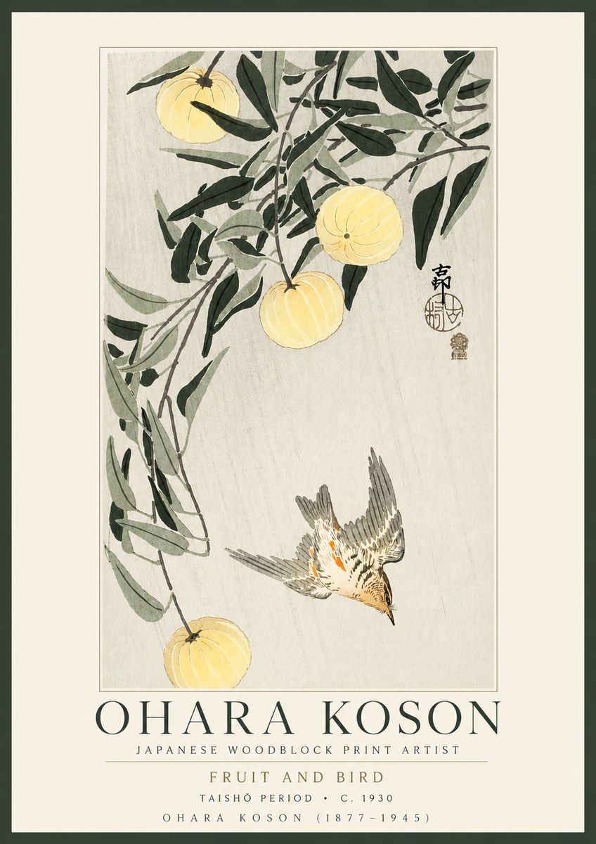 Ohara Koson Fruit and Bird No3 - Affiche