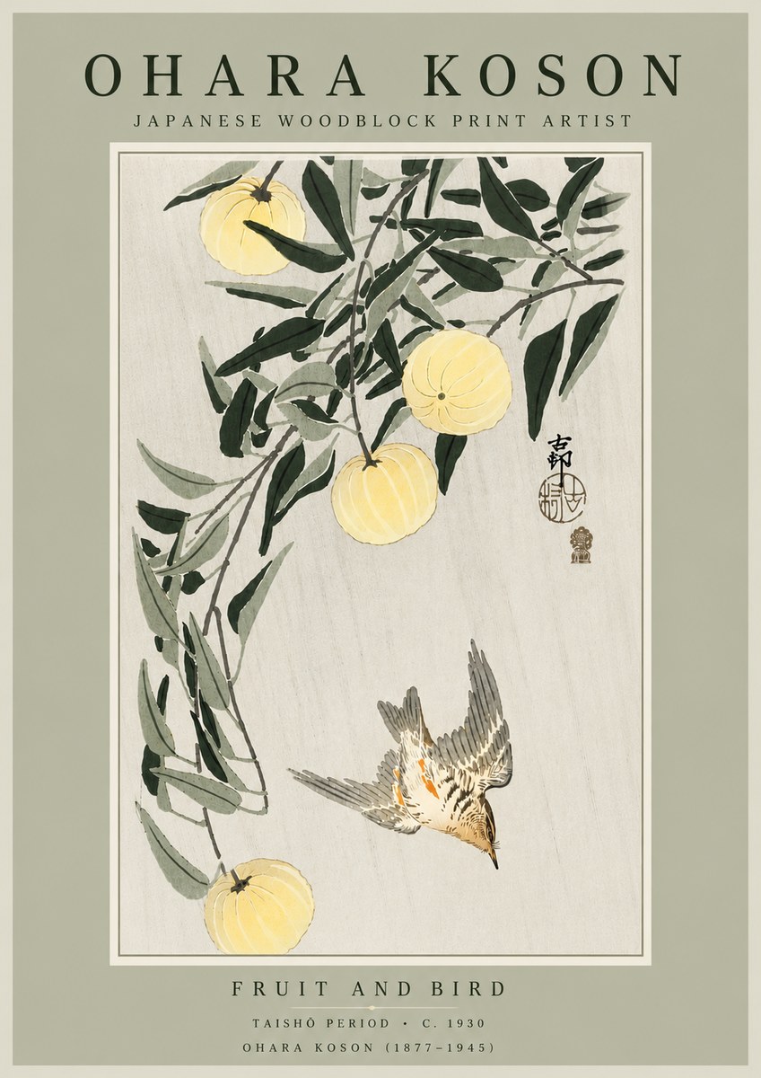 Ohara Koson Fruit and Bird No6 - Affiche