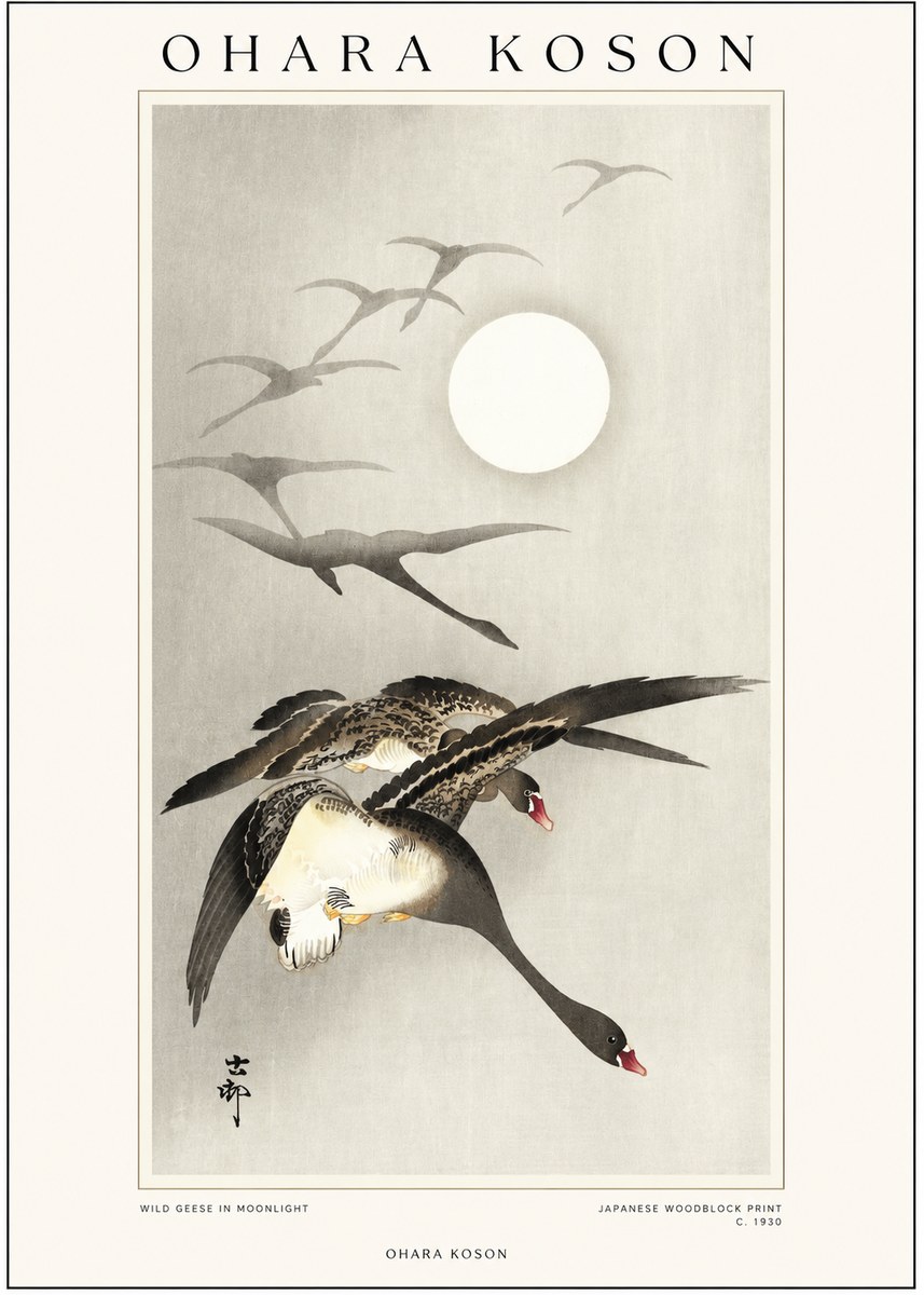 Ohara Koson Wild Geese in Moonlight I No1 - Affiche