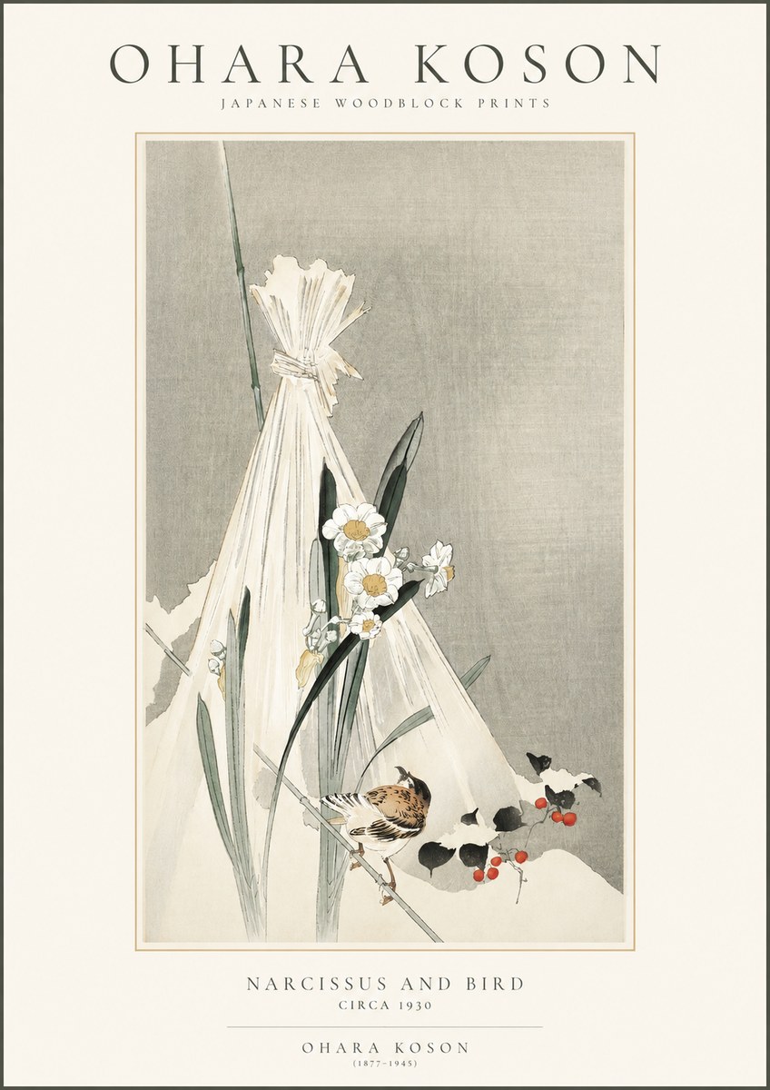 Ohara Koson Narcissus and Bird No1 - Affiche