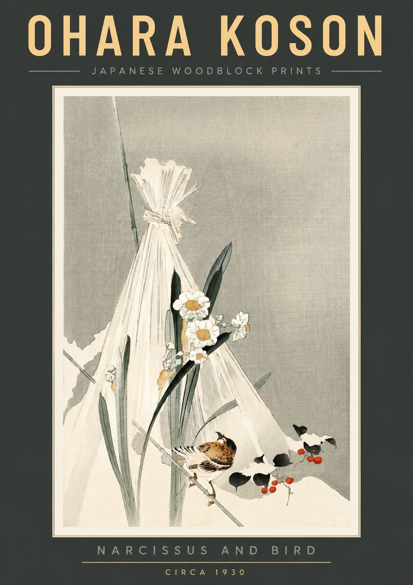 Ohara Koson Narcissus and Bird No2 - Affiche