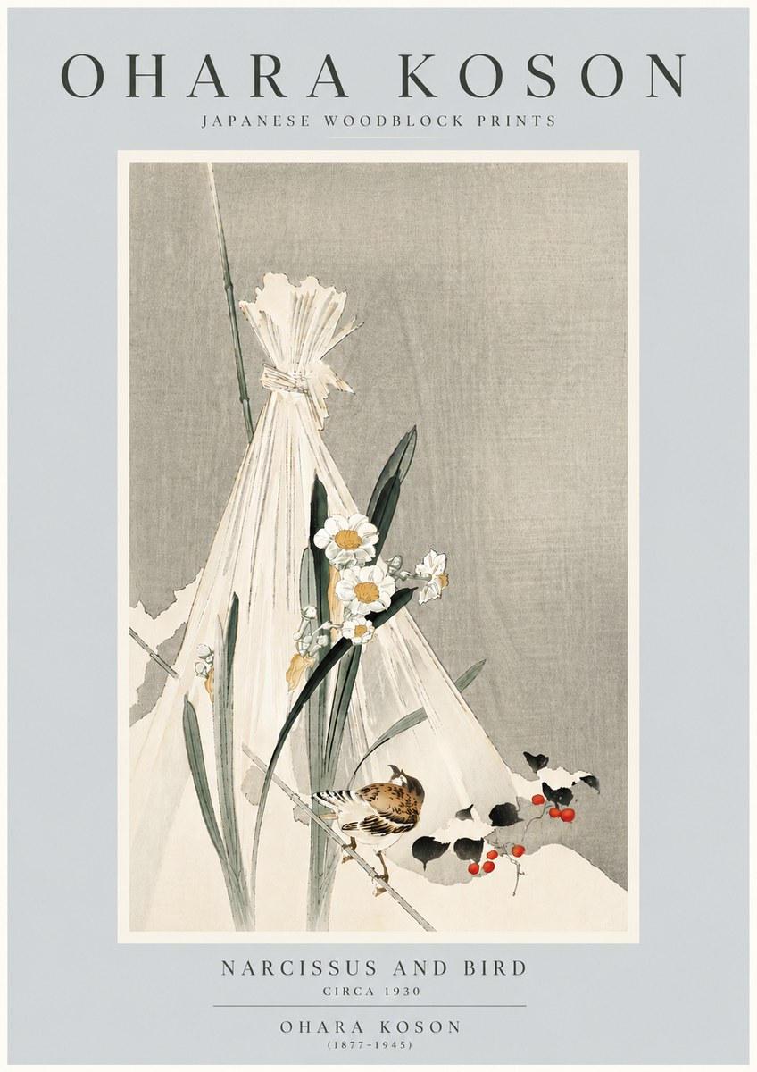 Ohara Koson Narcissus and Bird No6 - Affiche