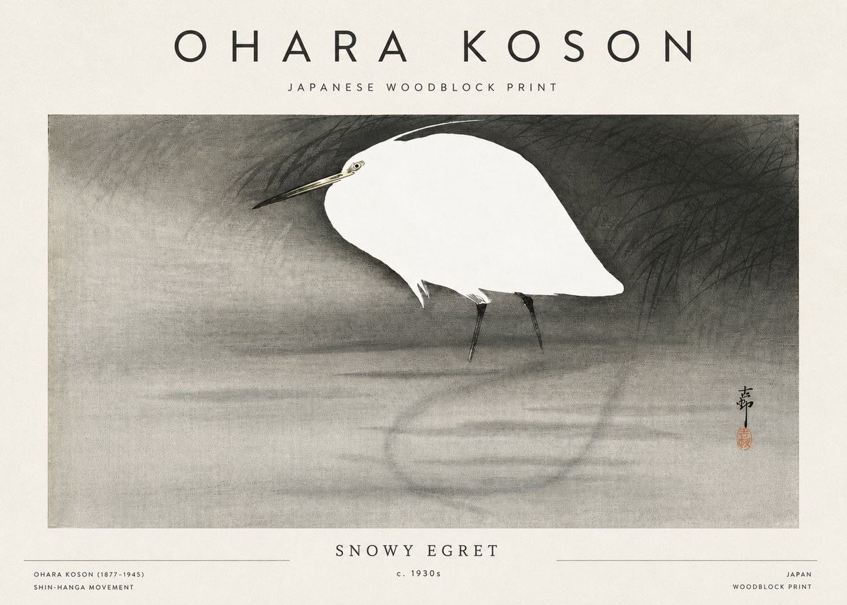 Ohara Koson Snowy Egret No3 - Affiche