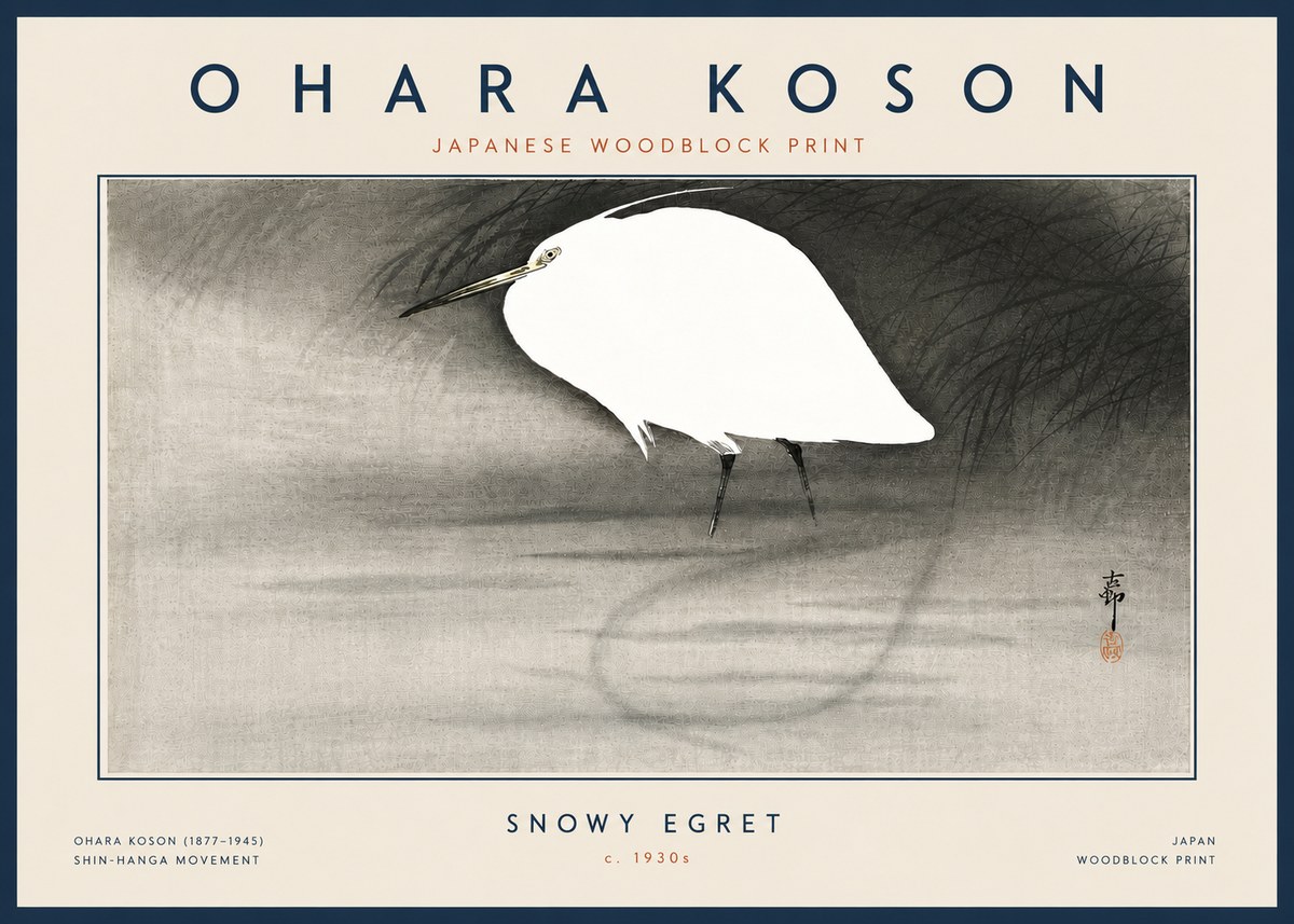 Ohara Koson Snowy Egret No6 - Affiche