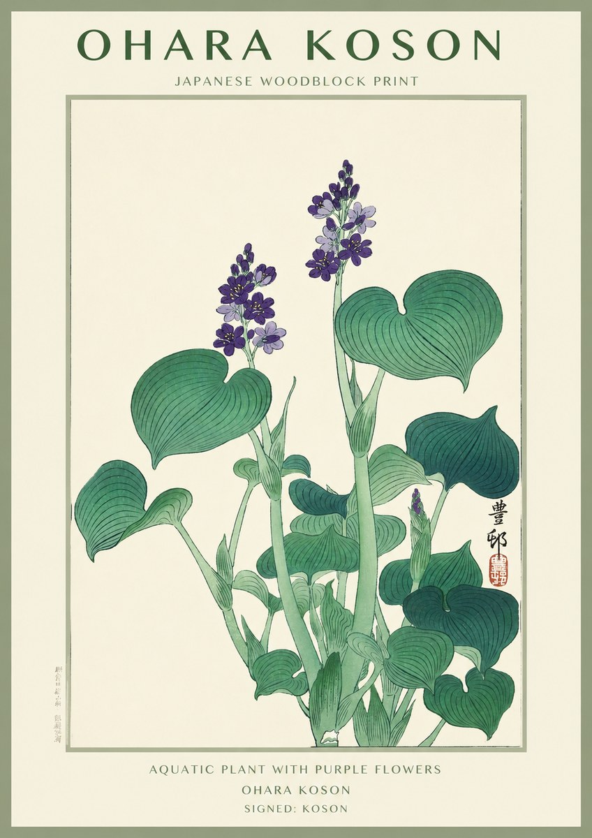 Ohara Koson Aquatic Plant with Purple Flowers No1 - Affiche