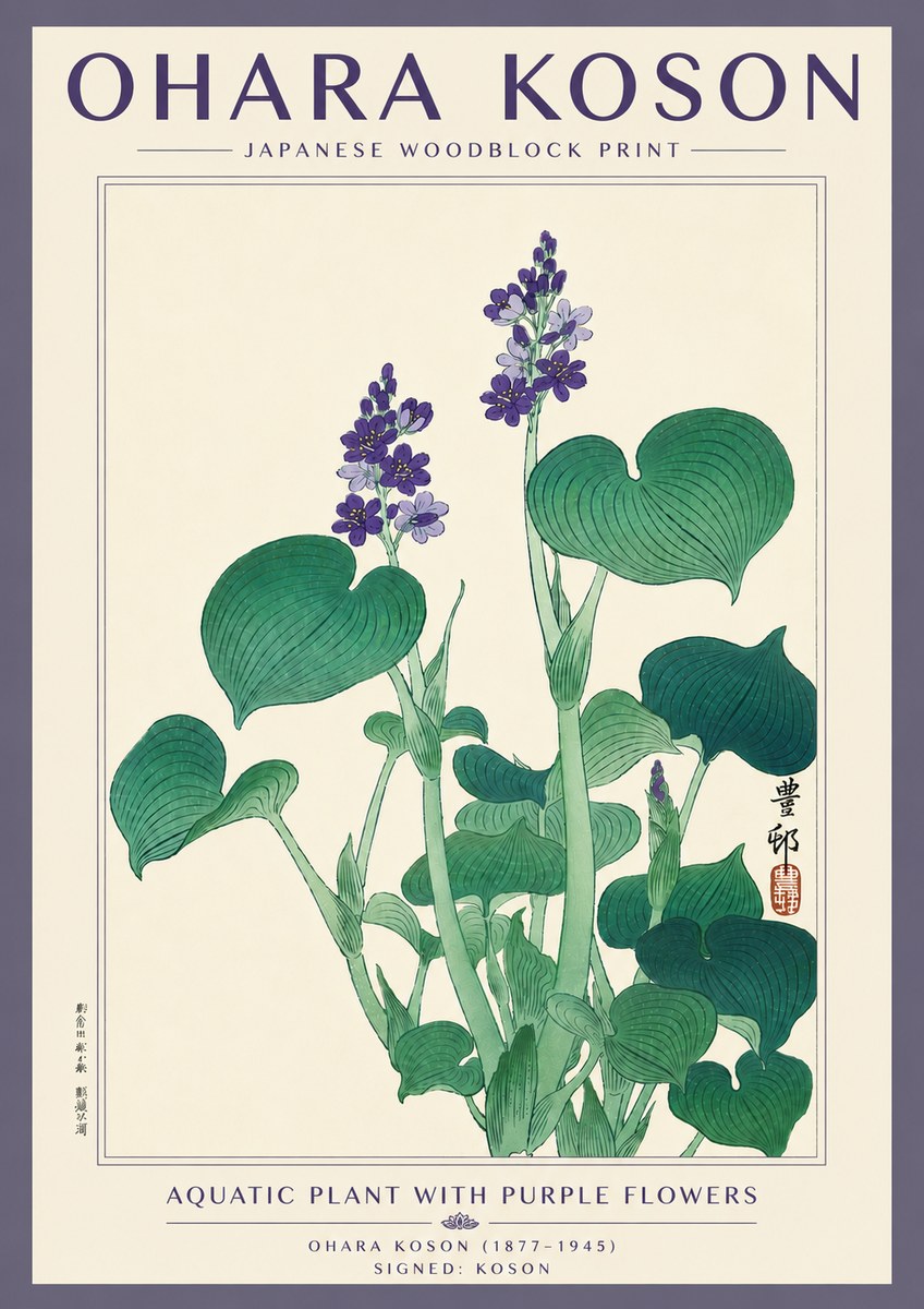 Ohara Koson Aquatic Plant with Purple Flowers No5 - Affiche