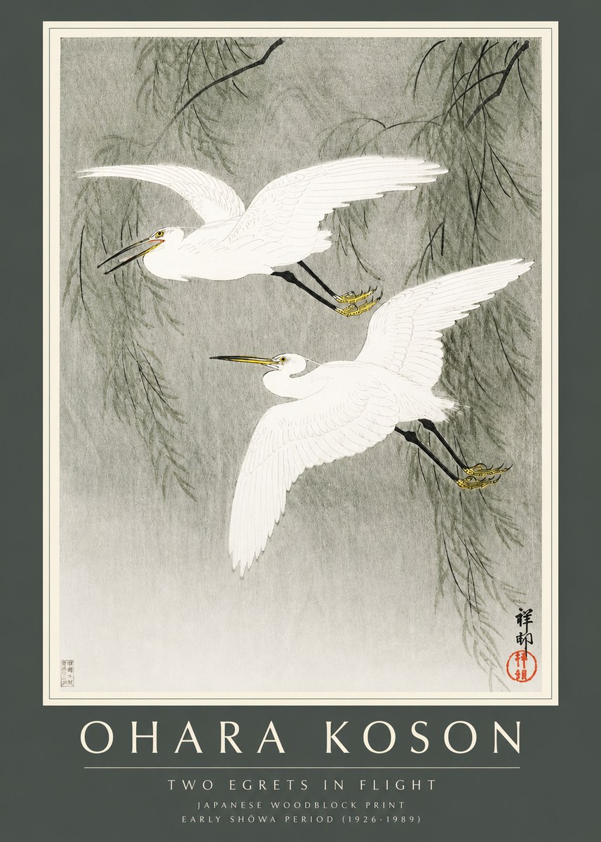 Ohara Koson Two Egrets in Flight No2 - Affiche