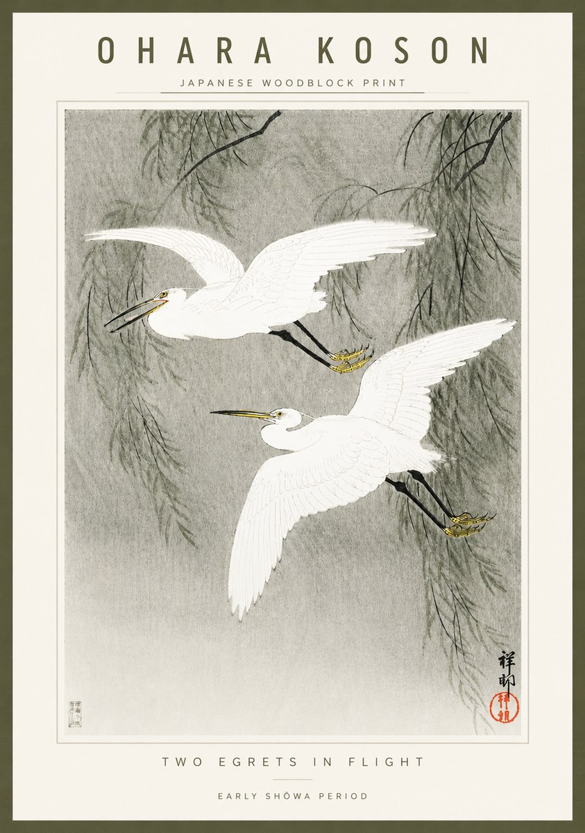 Ohara Koson Two Egrets in Flight No3 - Affiche