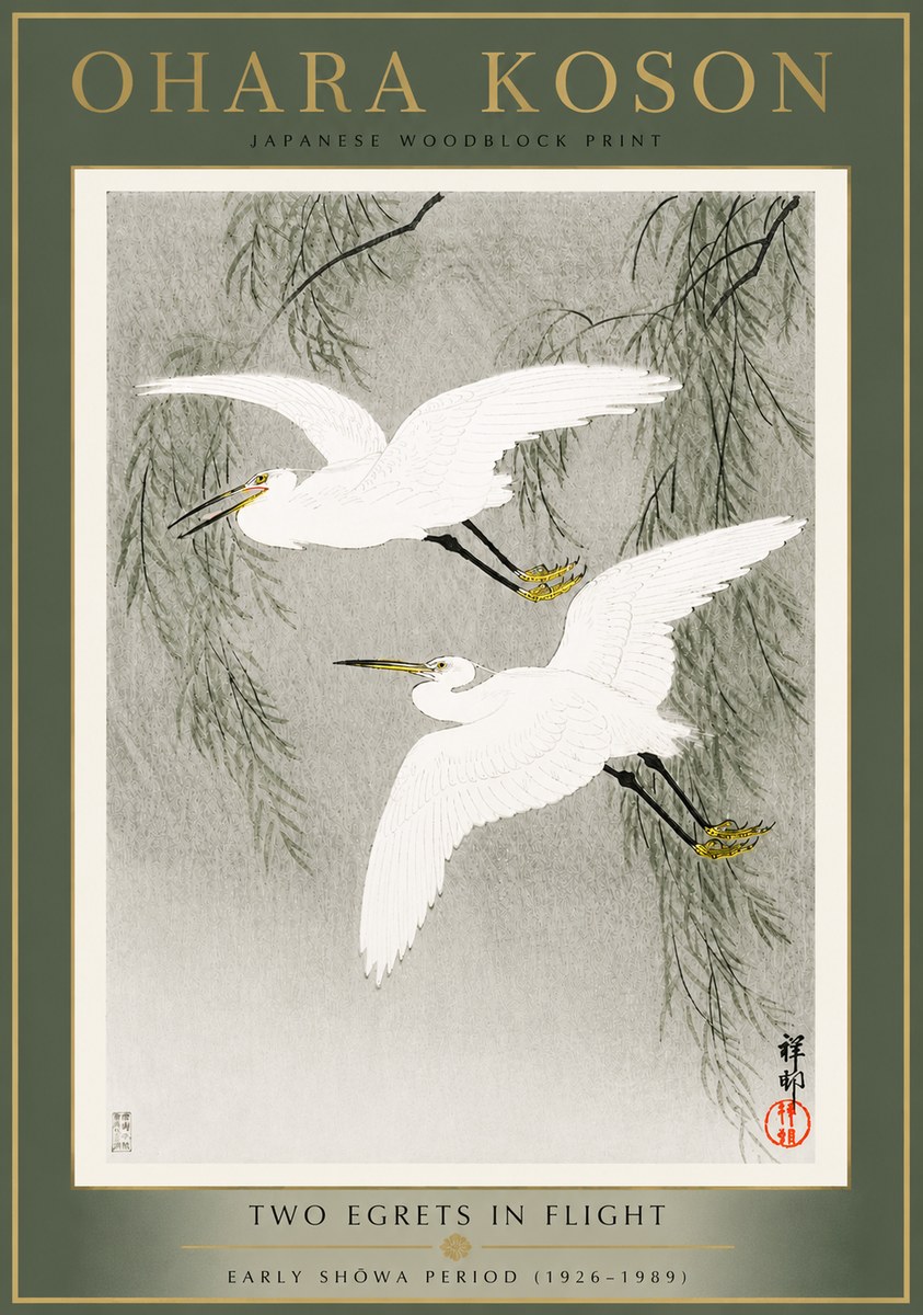 Ohara Koson Two Egrets in Flight No4 - Affiche
