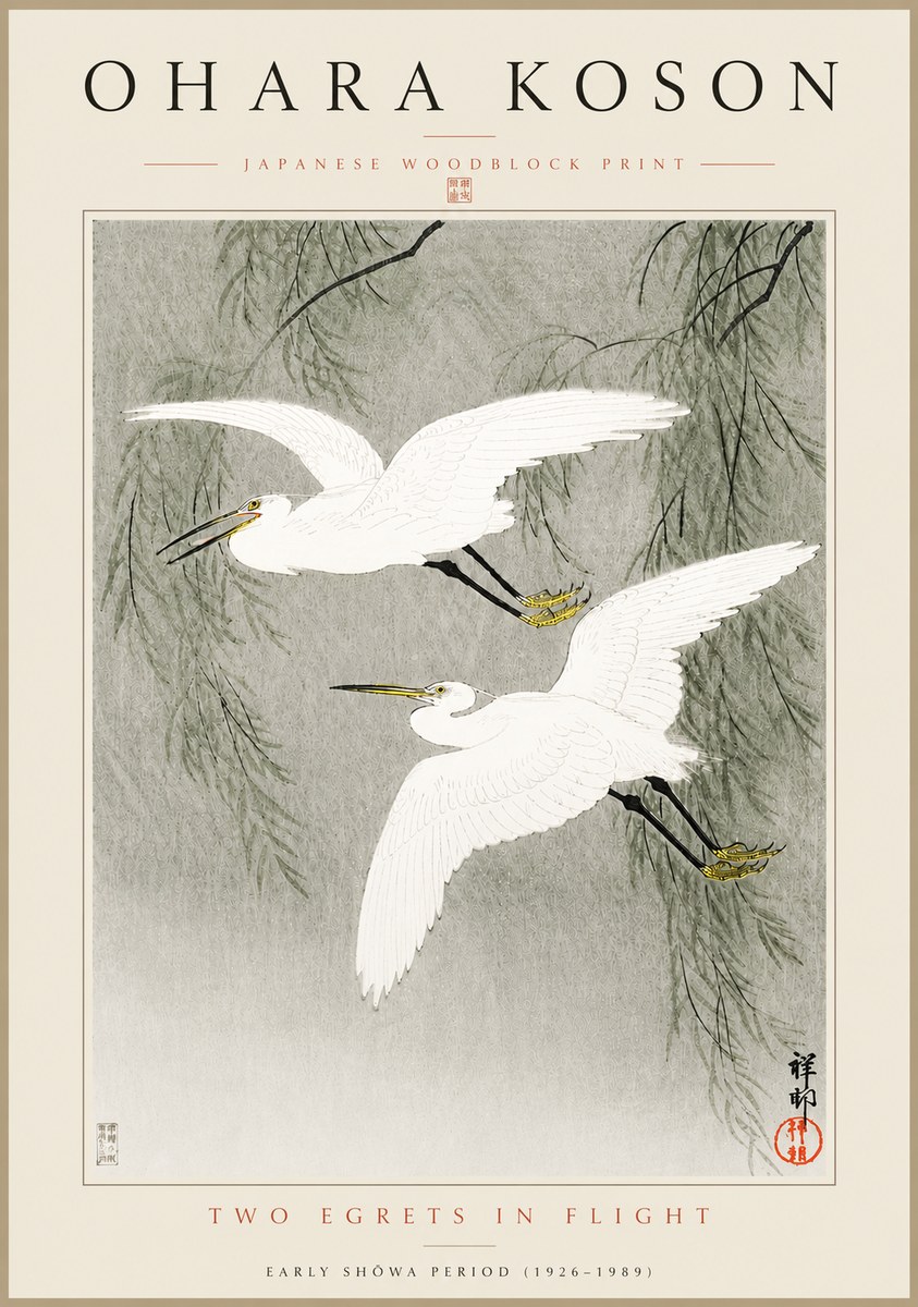 Ohara Koson Two Egrets in Flight No5 - Affiche