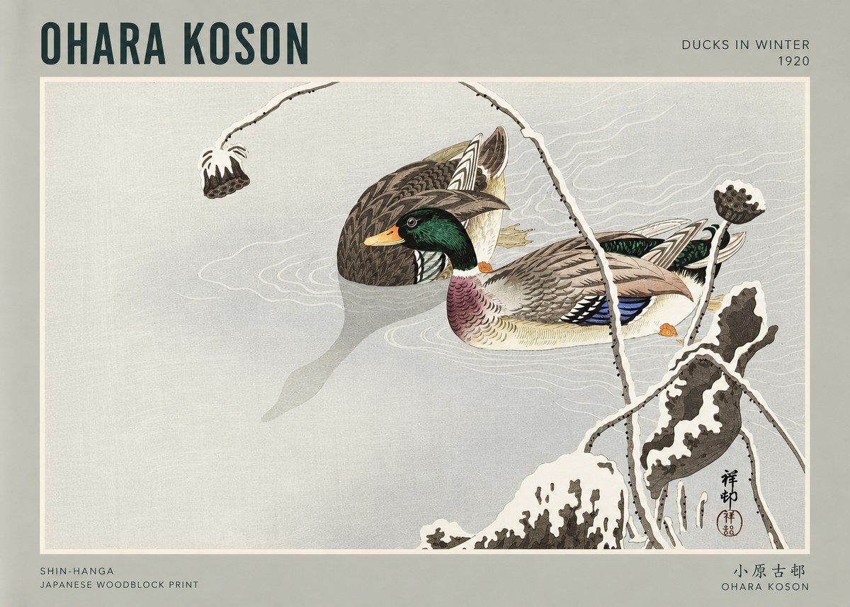 Ohara Koson Ducks in Winter No3 - Affiche