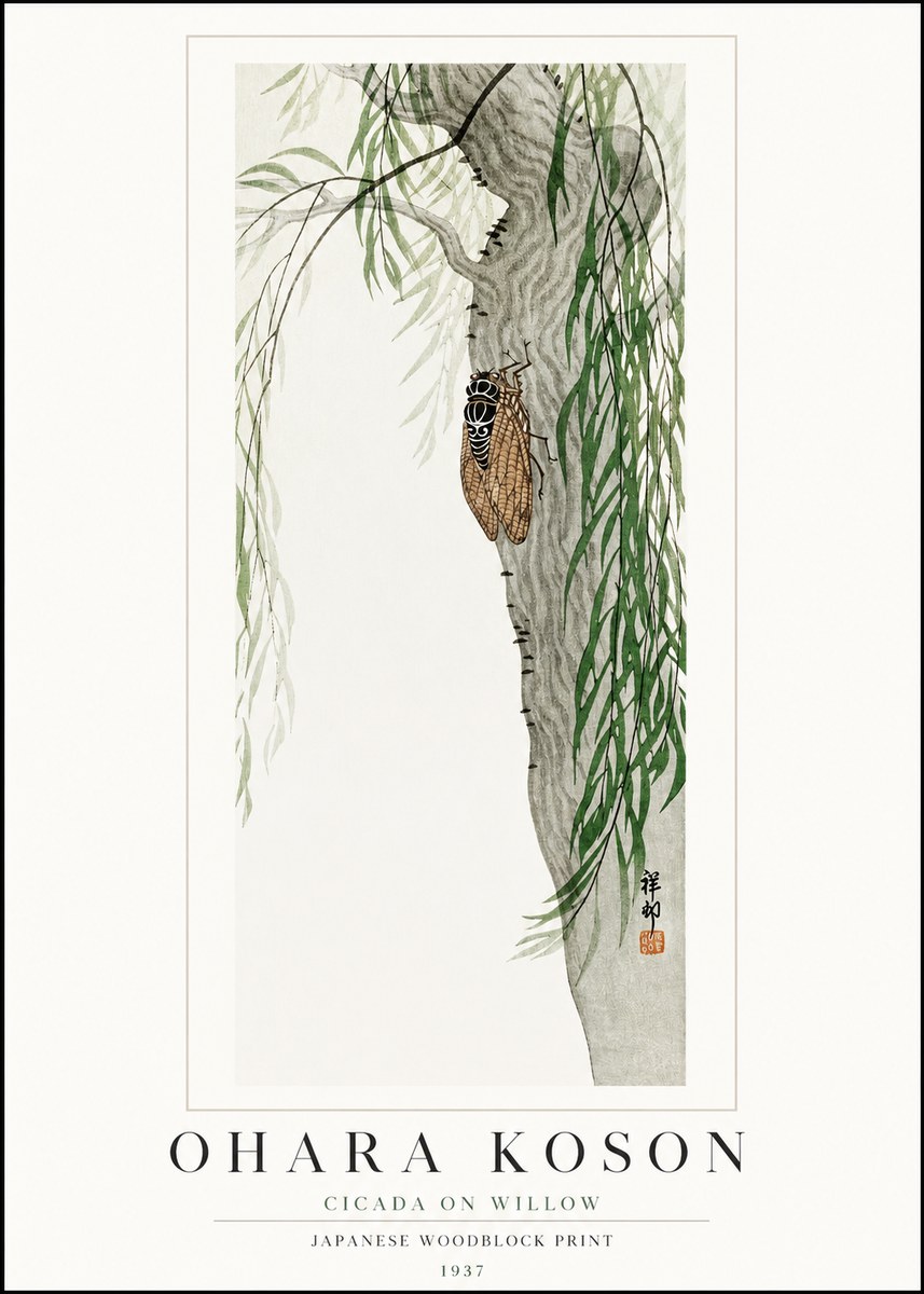 Ohara Koson Cicada on Willow No1 - Affiche