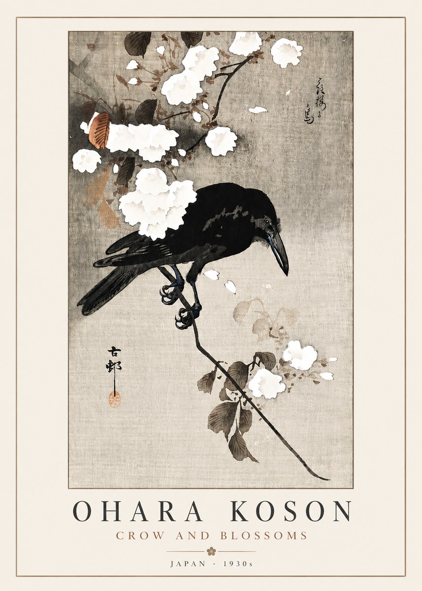 Ohara Koson Crow and Blossoms II No4 - Affiche